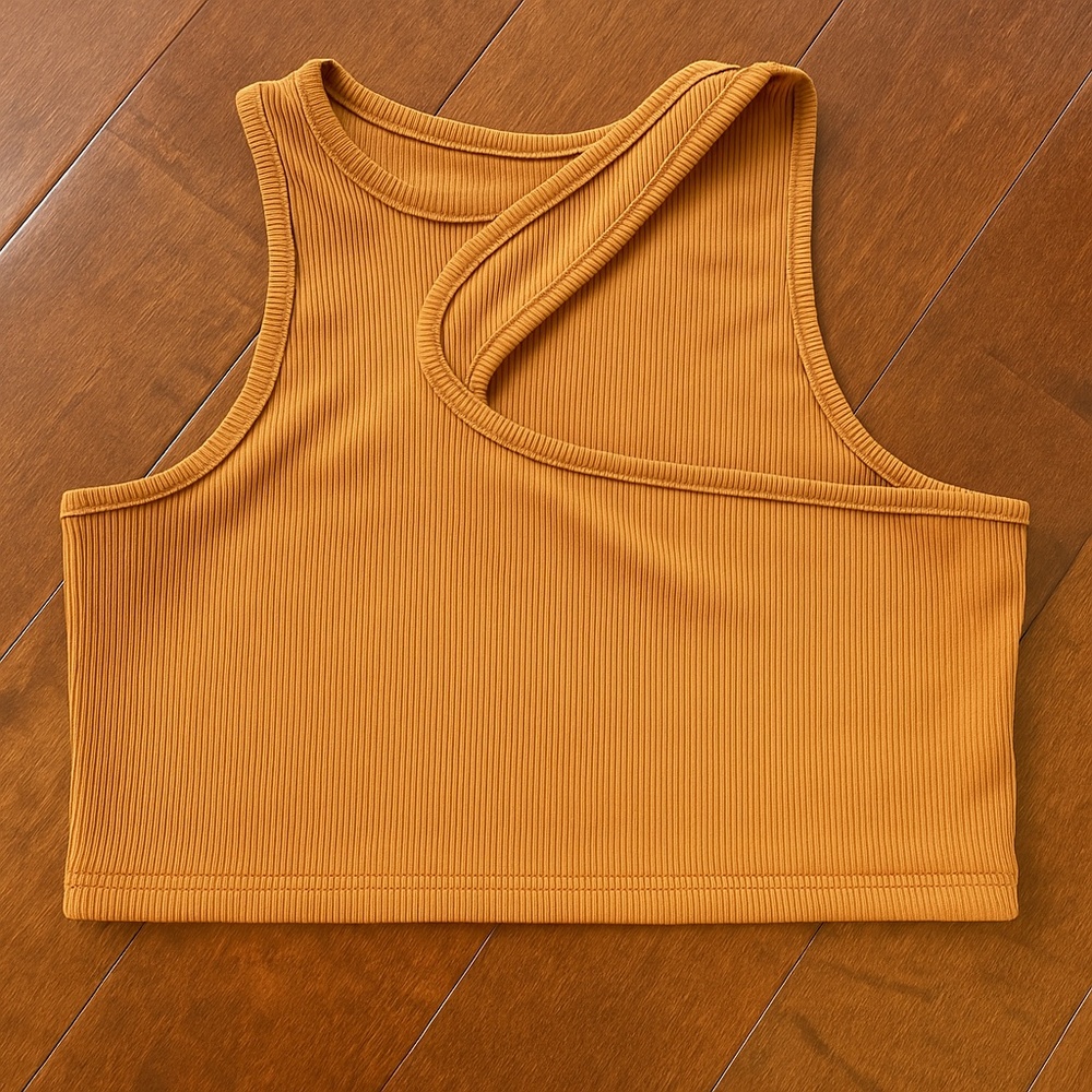 SHEIN Burnt Orange Ribbed Cutout Crop Top – Size XL